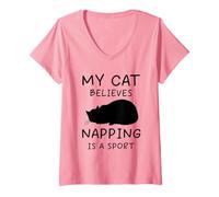 Mujer Mi Gato cree Que la Siesta es un Deporte Gatos Divertidos Camiseta Cuello V