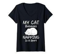 Mujer Mi Gato cree Que la Siesta es un Humor Deportivo Gatos Camiseta Cuello V