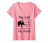 Mujer Mi Gato Decide quién Visita mi casa Gracioso Camiseta Cuello V