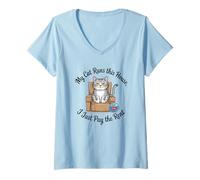 Mujer Mi gato dirige esta casa, solo pago el alquiler Camiseta Cuello V