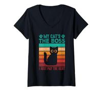 Mujer Mi Gato es el Jefe, Solo Paga el Alquiler Camiseta Cuello V