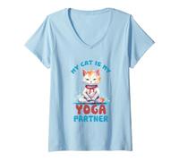 Mujer Mi Gato es mi compañero de Yoga Divertido Camiseta Cuello V