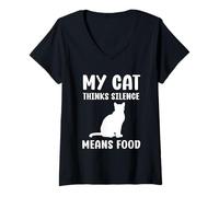 Mujer Mi Gato Piensa Que el Silencio Significa Comida Humor Gatos Camiseta Cuello V