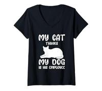 Mujer Mi Gato Piensa Que mi Perro es su Empleado Humor Gatos Perros Camiseta Cuello V