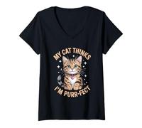 Mujer Mi gato piensa que soy un perfecto amante de los gatos felinos que maúllan Camiseta Cuello V