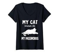 Mujer Mi Gato Sabe Todas mis contraseñas Humor Gatos Camiseta Cuello V