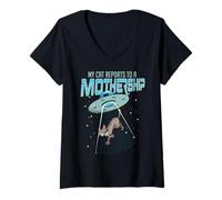 Mujer Mi gato se reporta a una nave nodriza OVNI Alien hombres mujeres Camiseta Cuello V