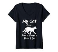 Mujer Mi Gato Tiene más sillas Que yo Gatos Divertidos Camiseta Cuello V