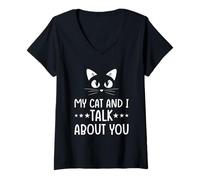 Mujer Mi Gato Y Yo Hablamos De Ti Camiseta Cuello V