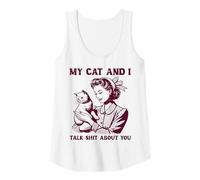 Mujer Mi Gato y yo hablamos de ti Humor Divertido Broma Gatito Mujeres Camiseta sin Mangas