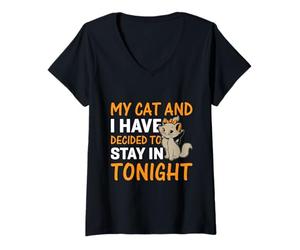 Mujer Mi Gato y yo Hemos decidido quedarnos Esta Noche Camiseta Cuello V