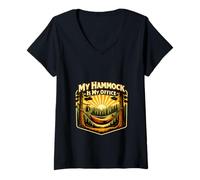 Mujer Mi Hamaca es mi Oficina Camping Sunset Scene Camiseta Cuello V