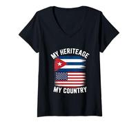 Mujer Mi Herencia, mi país, Divertido, Cubano-Americano Camiseta Cuello V