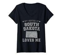 Mujer Mi Hermana en Dakota del Sur me ama América Vintage State Camiseta Cuello V