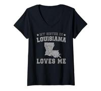 Mujer Mi Hermana en Louisiana me ama América Vintage State Camiseta Cuello V