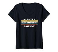 Mujer Mi Hermana En New Hampshire Me Ama Retro Vintage Americano Camiseta Cuello V