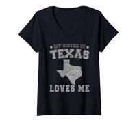 Mujer Mi Hermana En Texas Me Ama América Vintage State Camiseta Cuello V