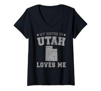 Mujer Mi Hermana en Utah me ama América Vintage State Camiseta Cuello V