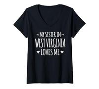 Mujer Mi Hermana en West Virginia me ama Orgulloso Estados Unidos Estados Unidos Camiseta Cuello V