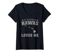 Mujer Mi Hermano en Hawaii me ama América Vintage State Camiseta Cuello V