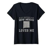 Mujer Mi Hermano en Nuevo México me ama América Vintage State Camiseta Cuello V