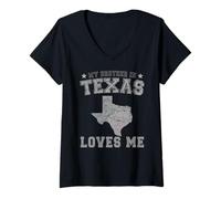 Mujer Mi Hermano en Texas me ama América Vintage State Camiseta Cuello V