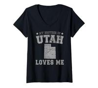 Mujer Mi Hermano en Utah me ama América Vintage State Camiseta Cuello V