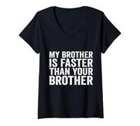 Mujer Mi Hermano es Faster Race Brother Racer Bro Racing Brother Camiseta Cuello V