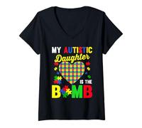 Mujer Mi Hija Autista es la Bomba Autismo Camiseta Cuello V