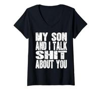 Mujer Mi hijo y yo hablamos mal de ti: papá, mamá, padre, madre, divertido Camiseta Cuello V