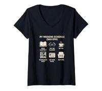 Mujer Mi horario de Fin de Semana Amante de los Libros Lectura Novela Bibliófilo Camiseta Cuello V