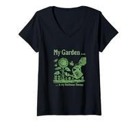 Mujer Mi jardín con Plantas Son mi Terapia de resiliencia Camiseta Cuello V