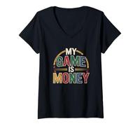 Mujer MI JUEGO ES DINERO Modo ajetreo En Streetwear Grind Declaración Camiseta Cuello V