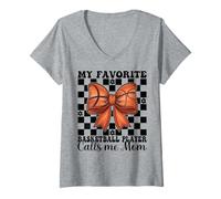 Mujer Mi jugador de baloncesto favorito me llama mamá mamá Día de la Madre Camiseta Cuello V