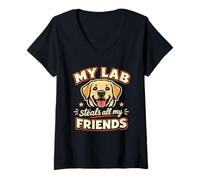 Mujer Mi Labrador roba a Todos mis Amigos, Divertido Labrador Camiseta Cuello V