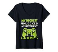 Mujer Mi Logro Desbloqueado más Alto me Llama Abuelo Gamer Camiseta Cuello V