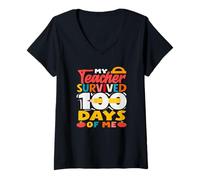 Mujer Mi Maestro sobrevivió 100 días de mí Escuela lápiz niño Camiseta Cuello V
