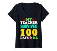 Mujer Mi Maestro sobrevivió 100 días de mí Funny 100th Day of School Camiseta Cuello V