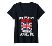 Mujer Mi mamá es británica Nada me Asusta Divertido británico mamá Camiseta Cuello V