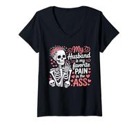 Mujer Mi Marido es mi Dolor Favorito en el Culo Esqueleto Esposa Camiseta Cuello V