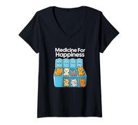 Mujer Mi Medicina para La Felicidad Llamados Gatos Todos los Días, Gato Gatito Camiseta Cuello V