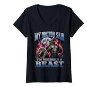 Mujer Mi médico Dijo Que Soy mórbidamente una Bestia Meme de Hombre Lobo Divertido Camiseta Cuello V