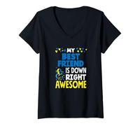 Mujer Mi Mejor Amigo es Down Right Impresionante Conciencia del síndrome de Down Camiseta Cuello V