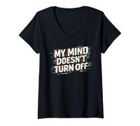 Mujer Mi Mente no apaga la Conciencia sobre el TEPT, diseño de ansiedad Camiseta Cuello V