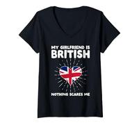 Mujer Mi Novia es británica Nada me Asusta - Reino Unido Camiseta Cuello V