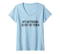 Mujer Mi novio está fuera de la ciudad 90 Camiseta Cuello V