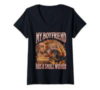Mujer Mi novio tiene un pequeño perro salchicha ofensivo divertido Camiseta Cuello V
