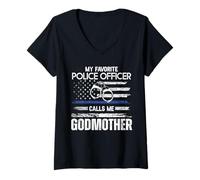 Mujer Mi oficial de policía favorito me llama madrina Camiseta Cuello V