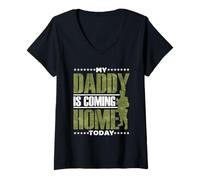 Mujer Mi Padre Vuelve Hoy A Casa Soldado Bienvenido A Casa Camiseta Cuello V