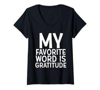 Mujer Mi Palabra Favorita es gratitud Camiseta Cuello V